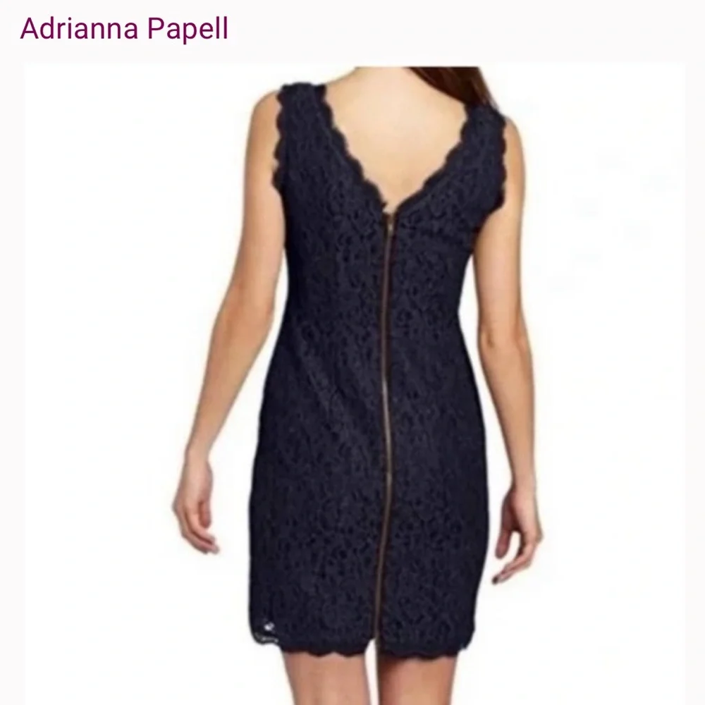 Adrianna Papell‎ Navy Lace Boat Neck Sheath Dress Size 4
